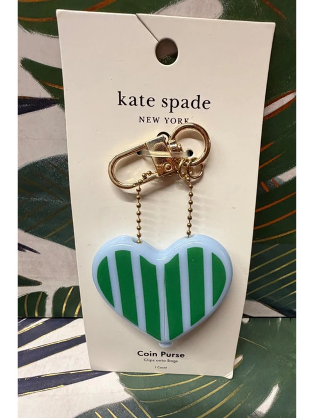 Kate Spade x Target Striped Heart Coin Purse Bag Charm Keychain NWT